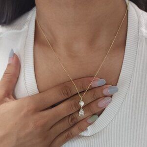 14Kt Gold 3 Ct 2 Stone Teardrop & Round Lab Grown Diamond Pendant Necklace